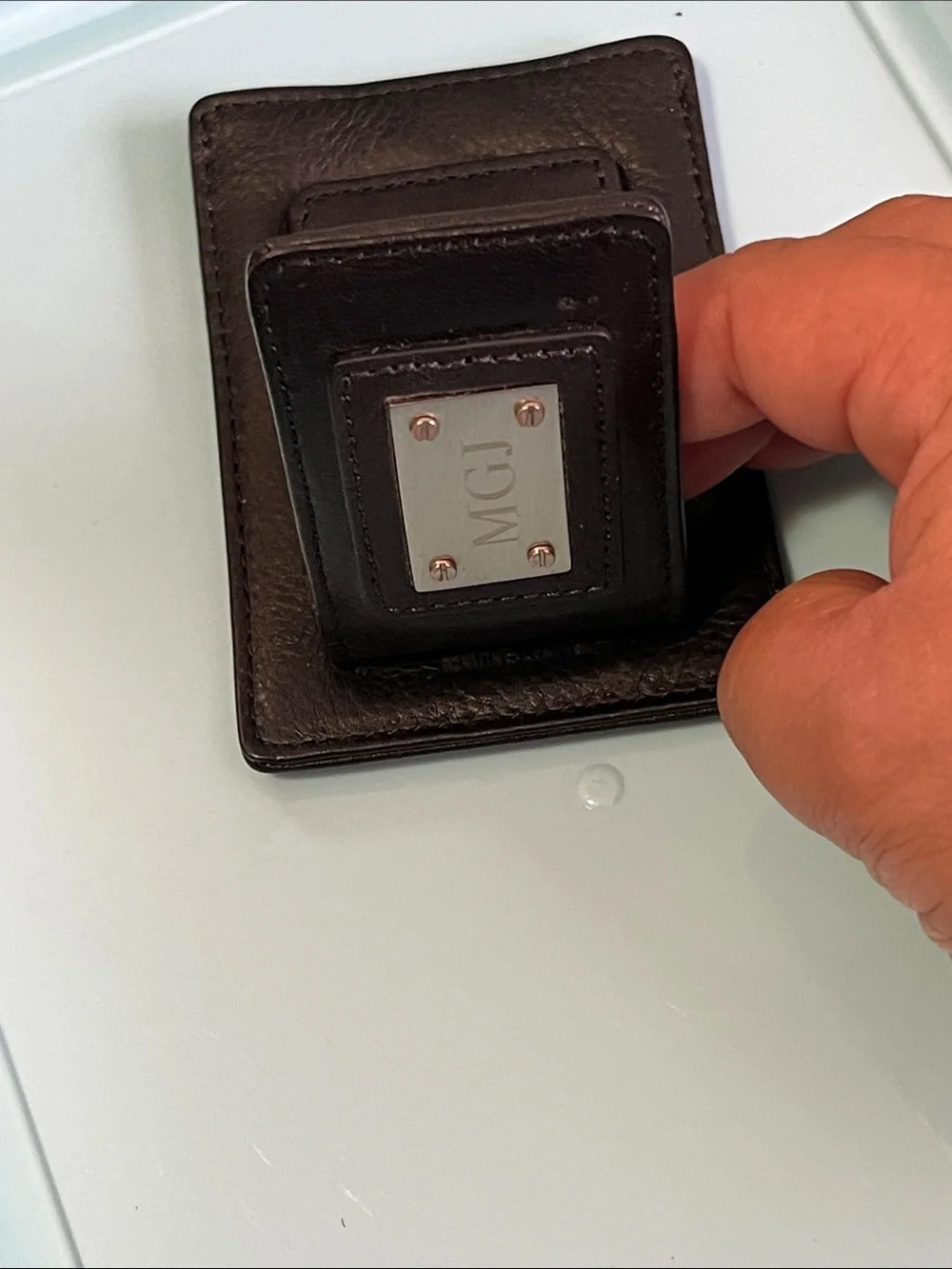 Things Remembered Brown Leather Money Clip with Rose Gold Plate